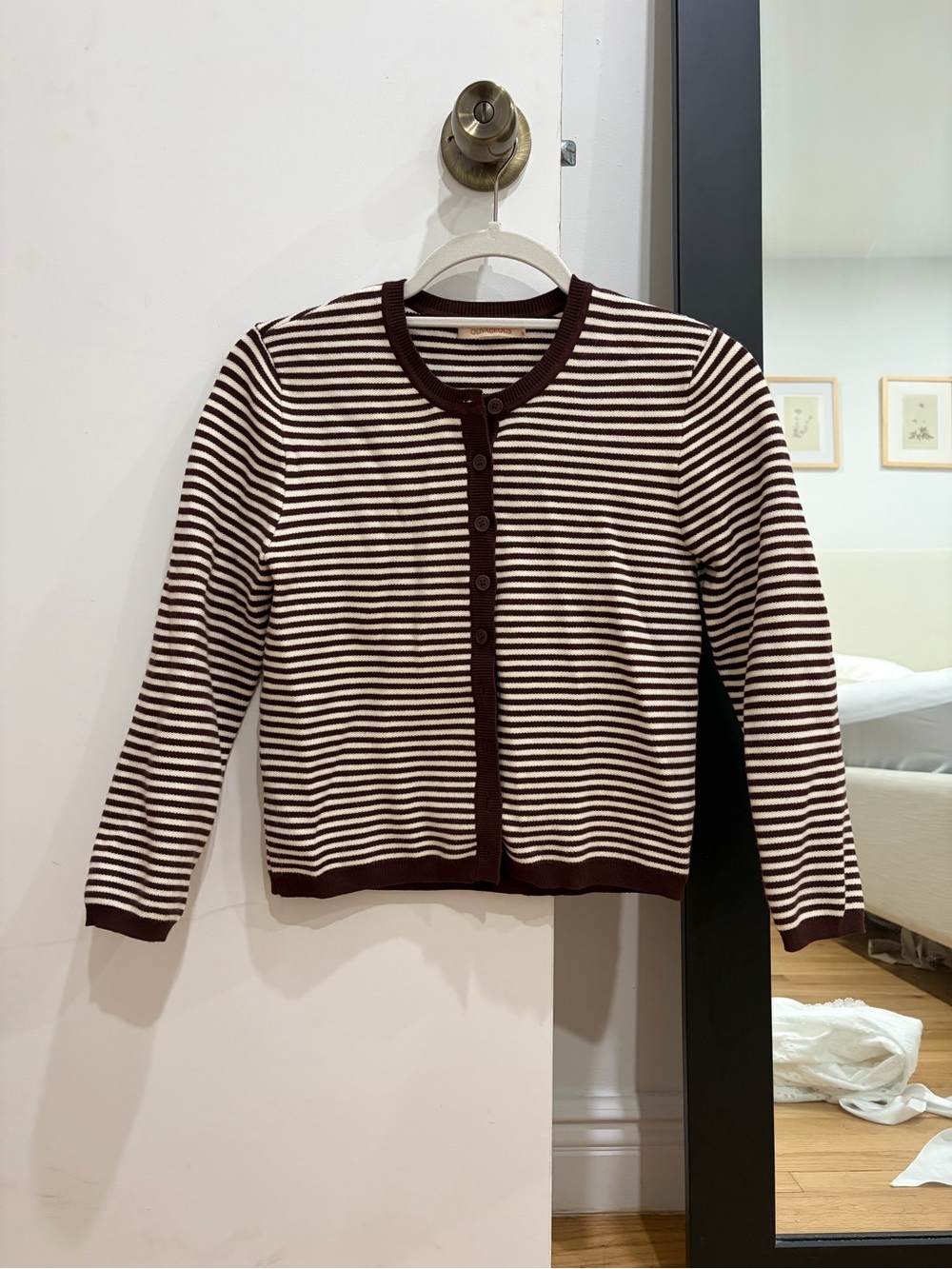 Olivaceous Brown & Cream Striped Button-Up Cardigan